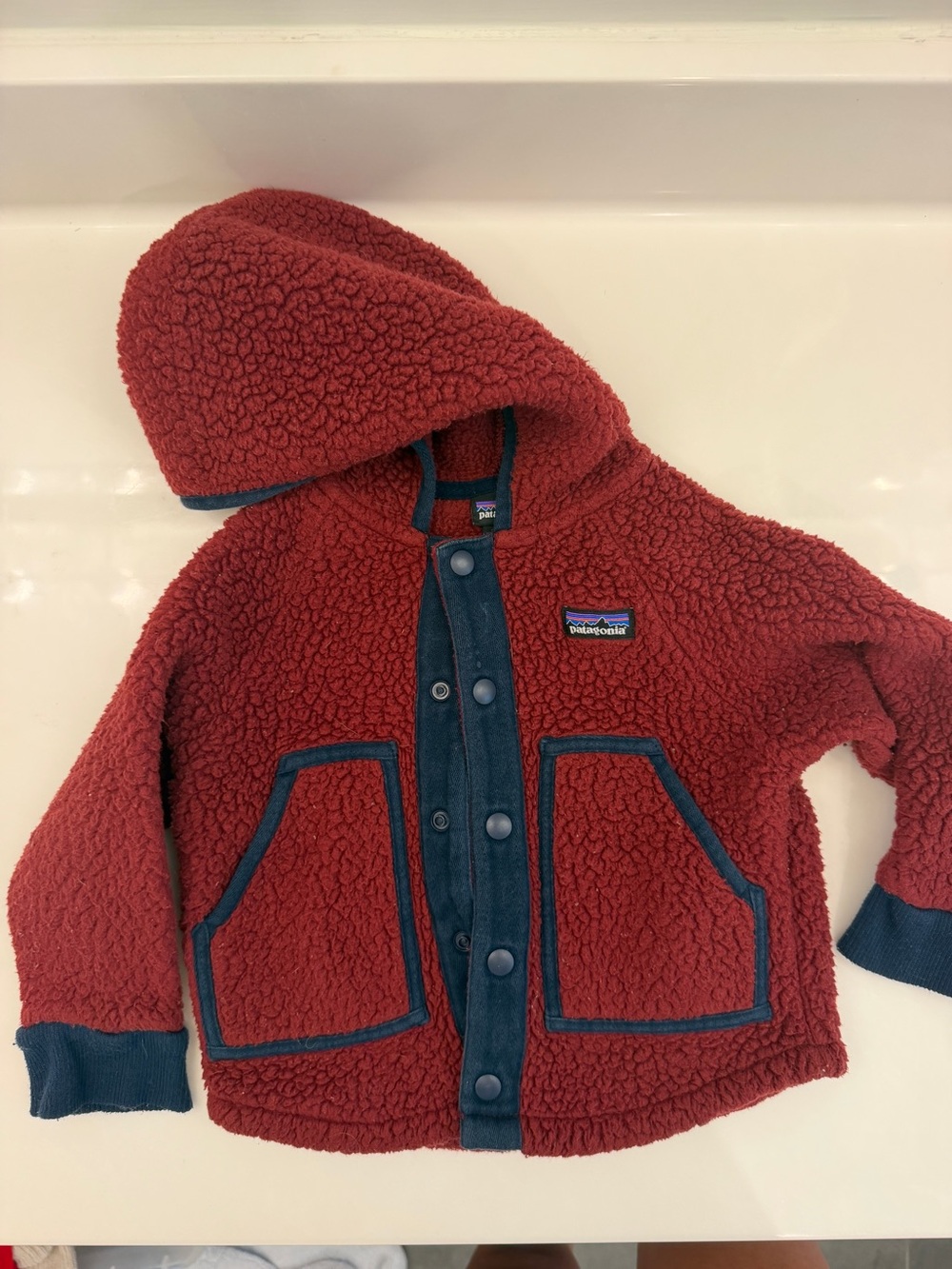 Patagonia Red Sherpa Jacket with Navy Trim